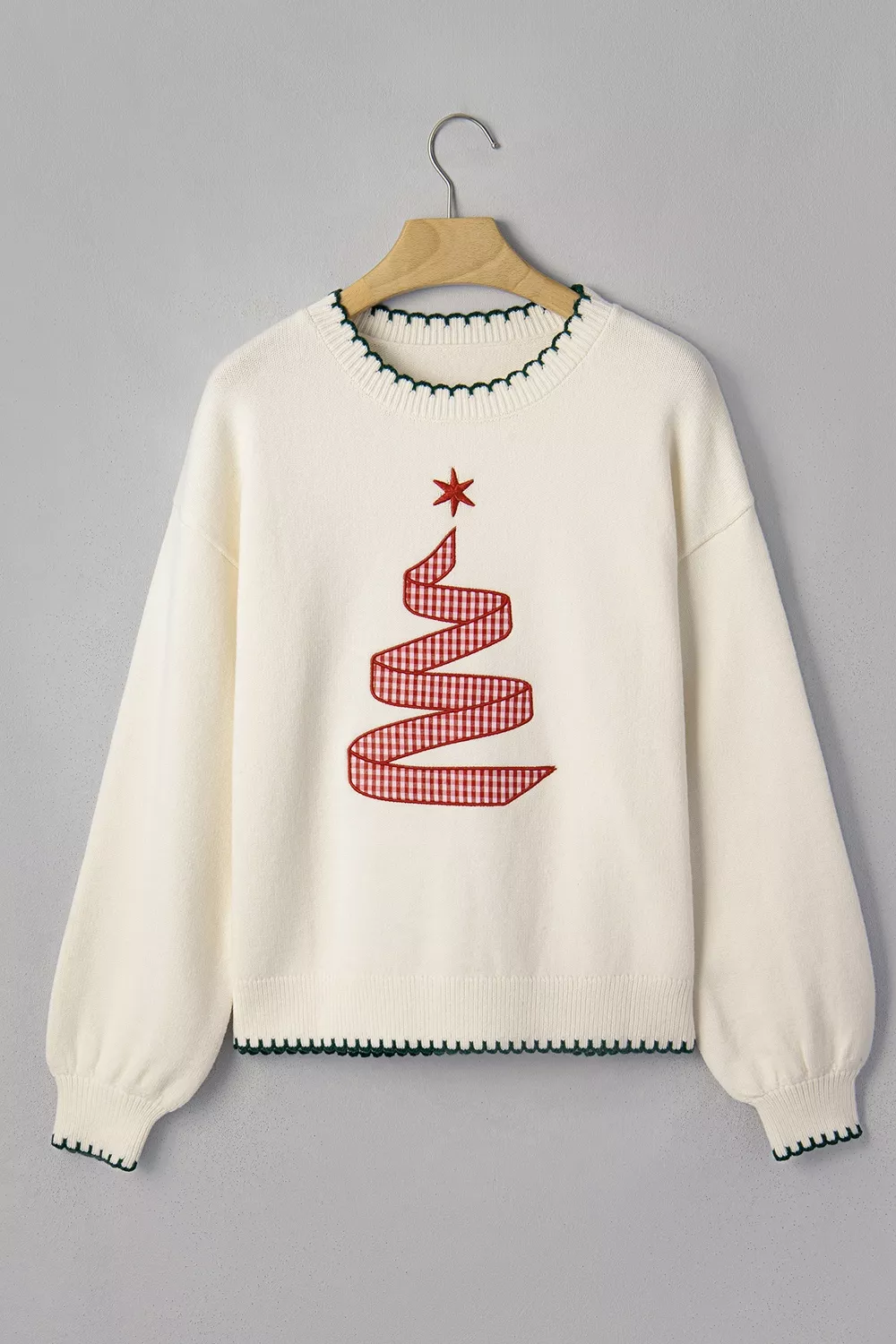 Stitched Detail Christmas Tree Holiday Casual Sweater, image 4