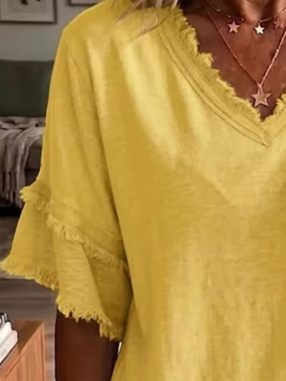 Full Size Frayed Edge V-Neck Blouse Plus Size, image 8