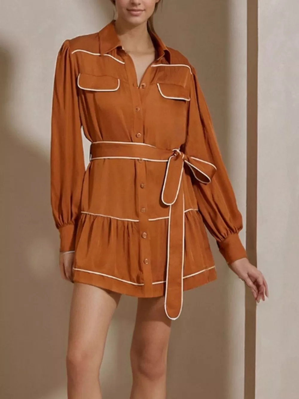 Button Front Long Sleeve Shirt Dress, image 2