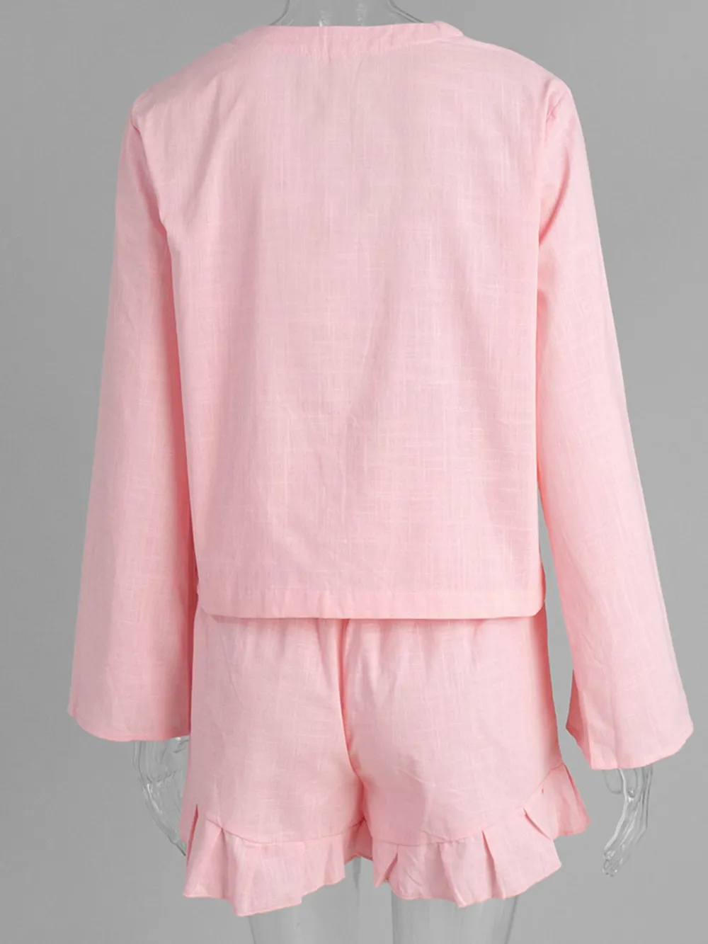 Tie Front Long Sleeve Top and Shorts Set, image 5