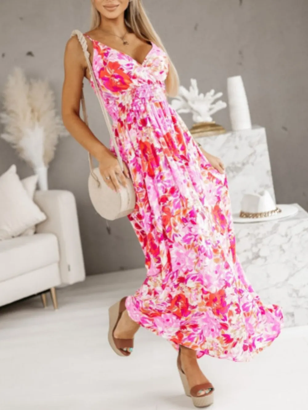 Printed Spaghetti Strap Maxi Dress, image 2