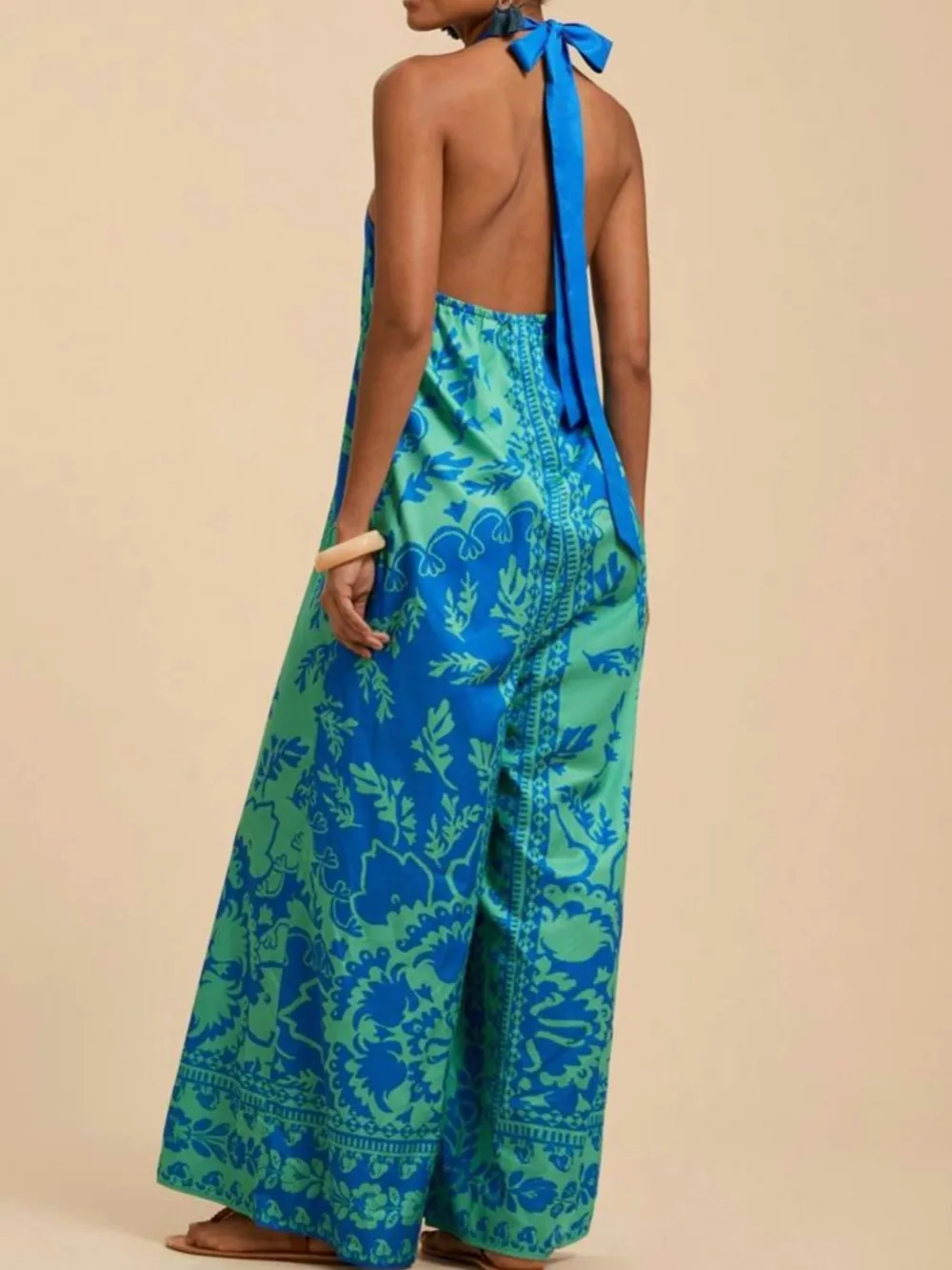 Printed Halter Wide-Leg Jumpsuit, image 2