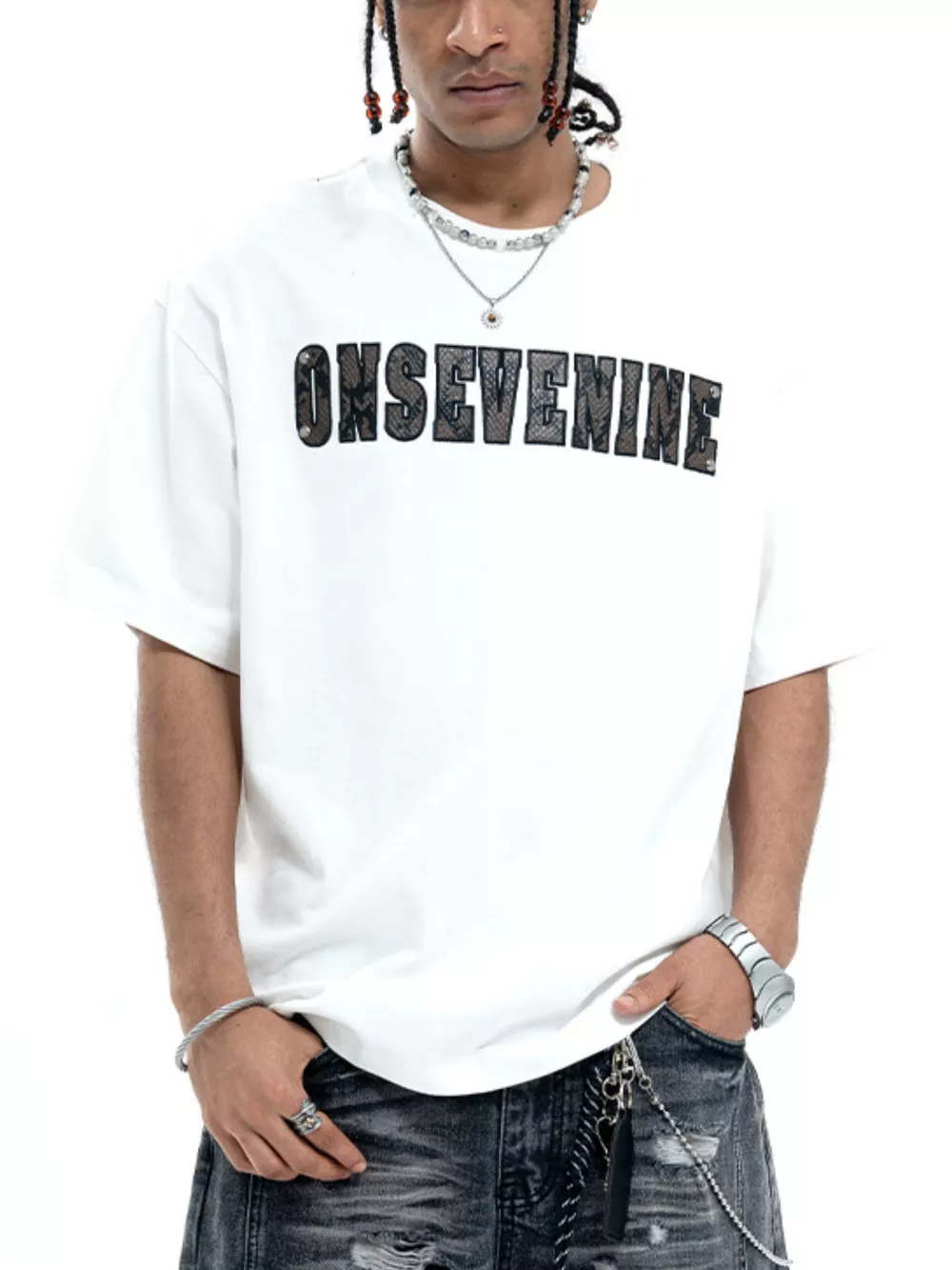 Men's Letter Round Neck Oversized T-Shirt, image 6