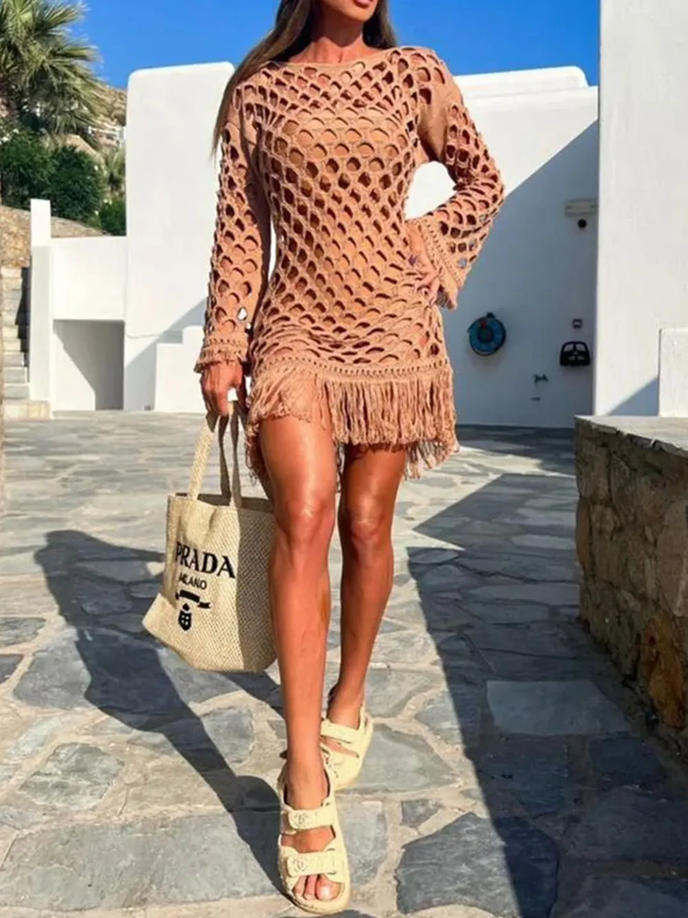 Fringe Cutout Long Sleeve Cover Up, image 2