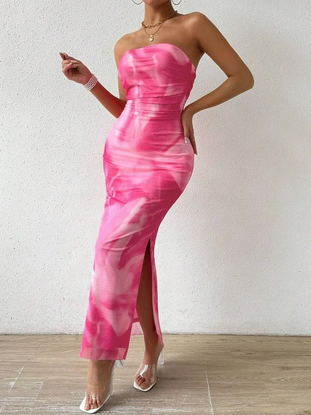 Printed Side Slit Tube Dress, image 2