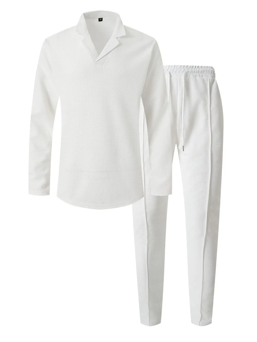 Men's Full Size Waffle-Knit Long Sleeve Top and Pants Set Plus Size, image 5