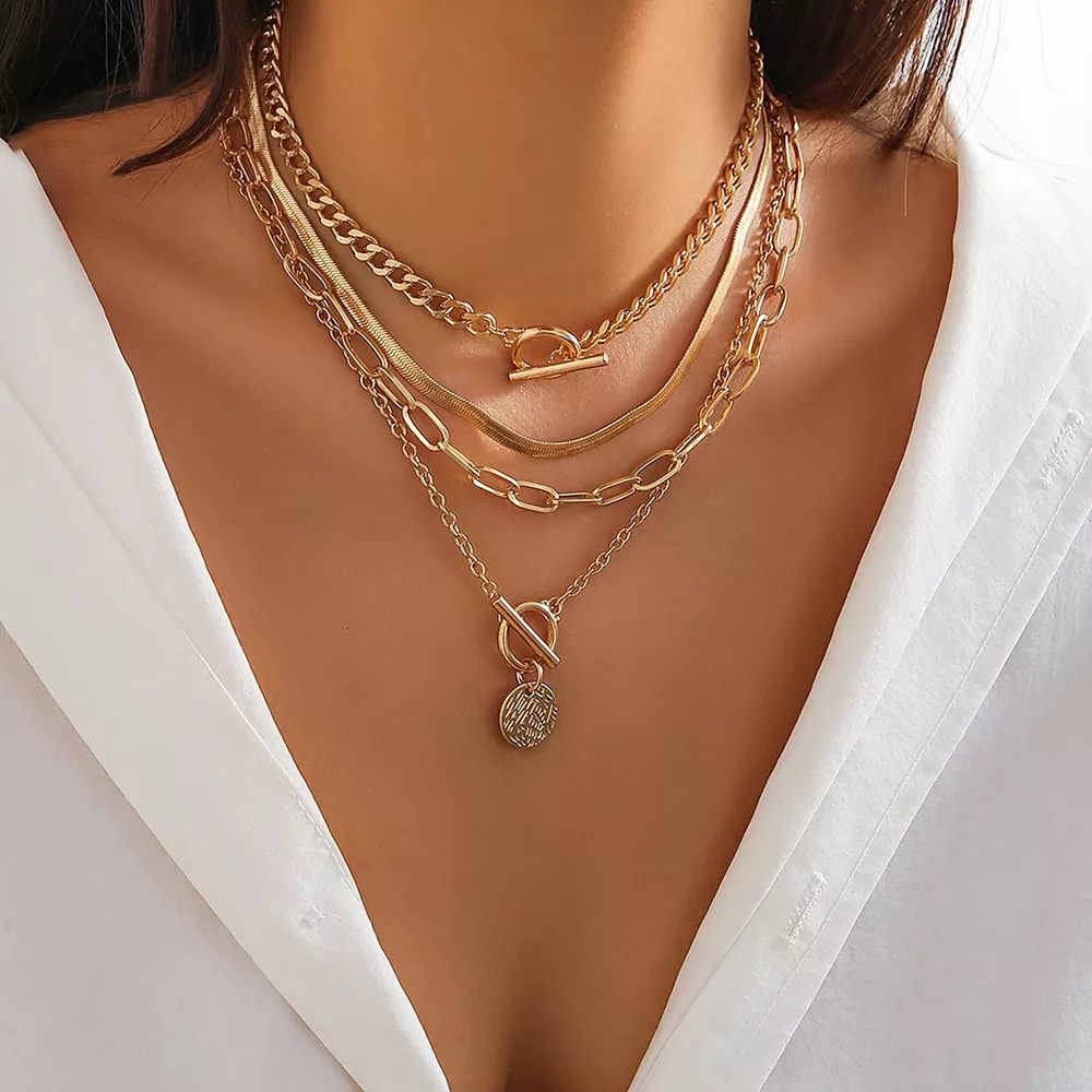4-Piece Layered Coin Pendant Necklace