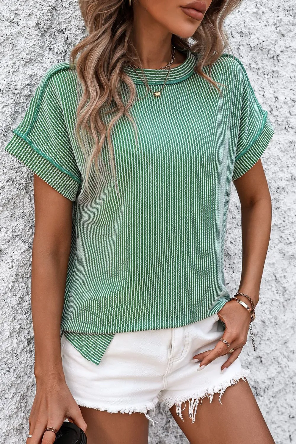 Striped Round Neck Short Sleeve T-Shirt, image 2