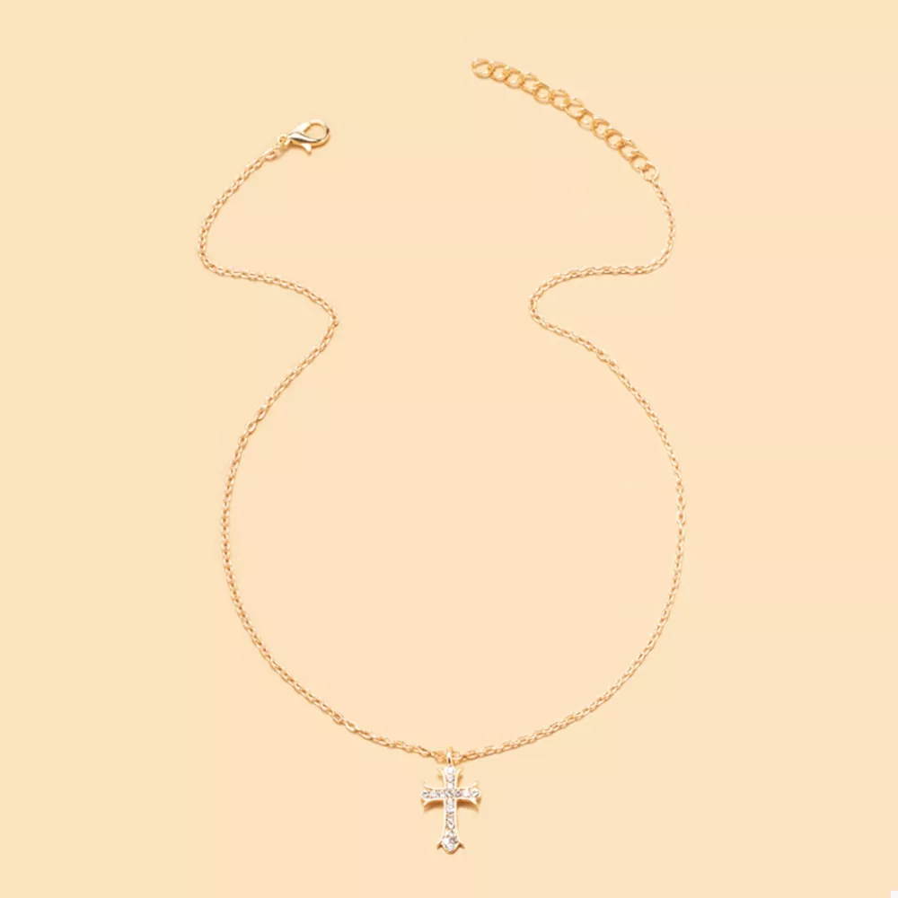 18K Gold-Plated Rhinestone Cross Necklace, image 4