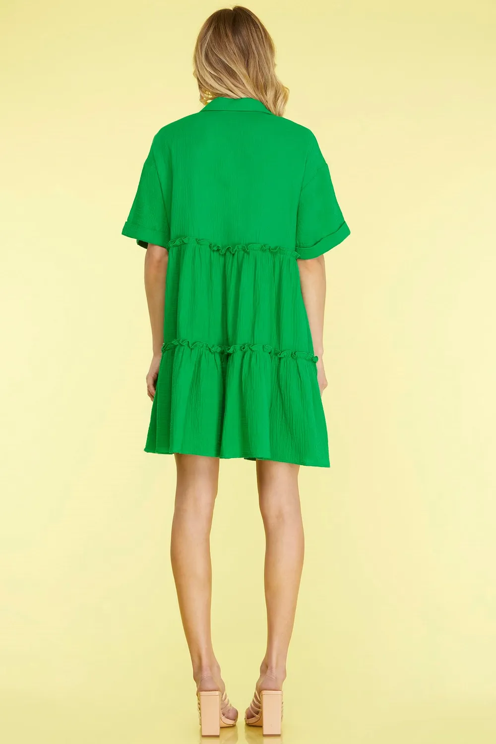 Full Size Button Front Frill Tiered Mini Dress Plus Size, image 2
