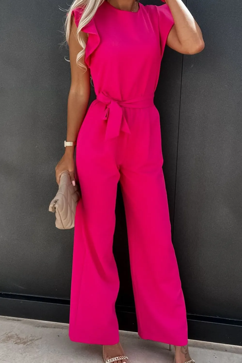 Round Neck Cap Sleeve Jumpsuit, image 2