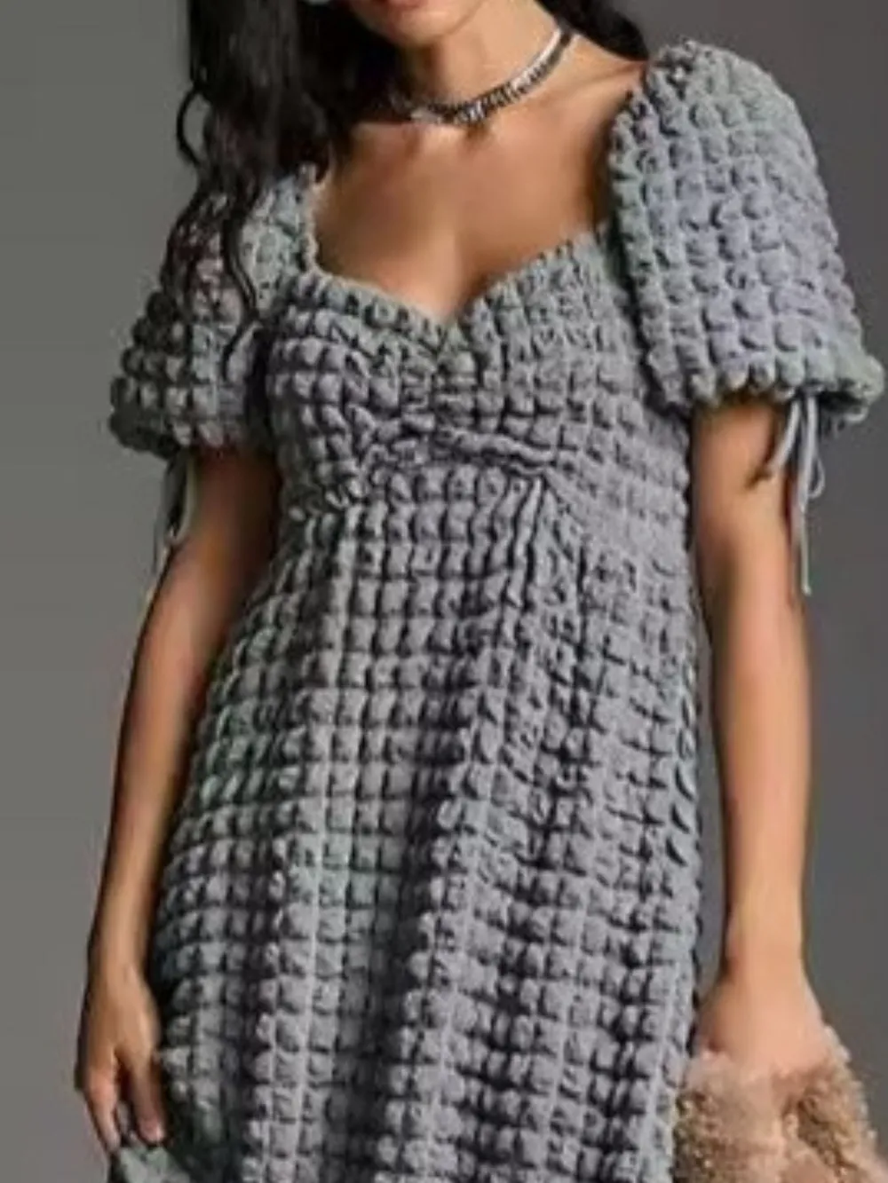 Textured Sweetheart Neck Short Sleeve Dress, image 2