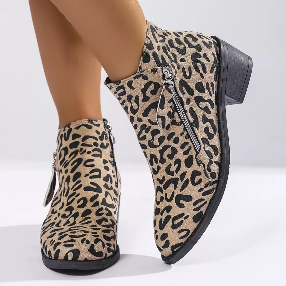 Leopard Block Heel Ankle Boots, image 3