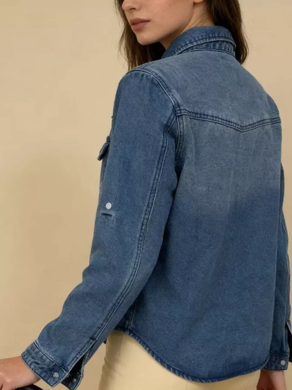 Button Down Classic Western Style Denim Top, image 7