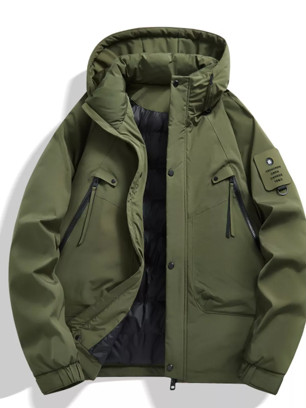 Men's Plus Size Hooded Snap Down Jacket, image 4