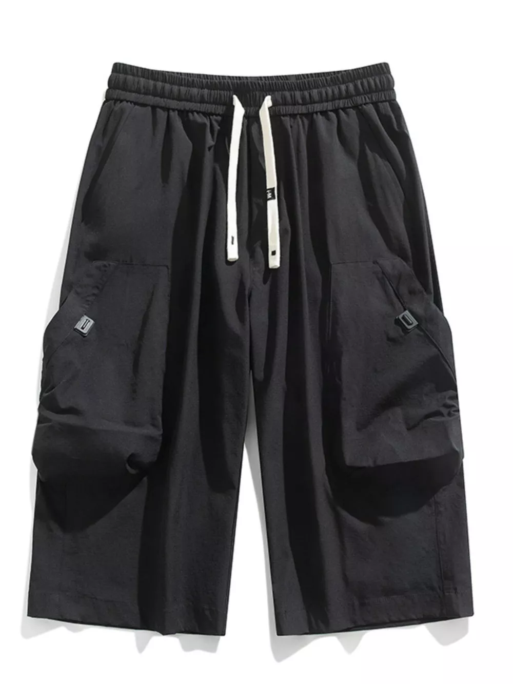 Men's Plus Size Casual Cargo Capris with Drawstring Waist