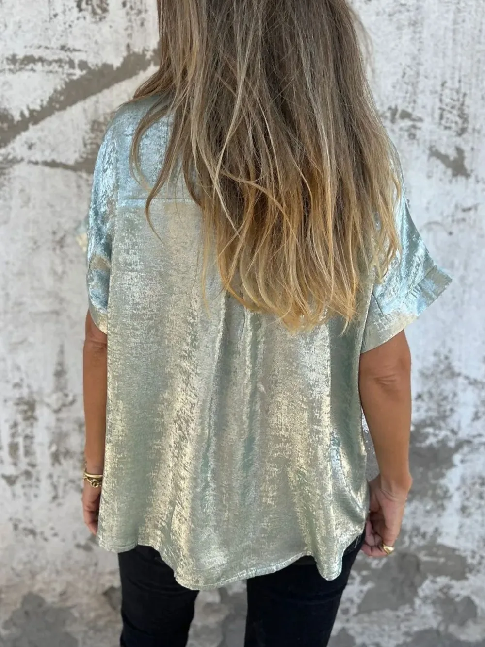 Full Size Collared Neck Short Sleeve Shirt Plus Size, image 11