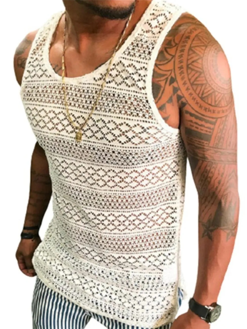 Men's Full Size Openwork Round Neck Tank Plus Size, image 4