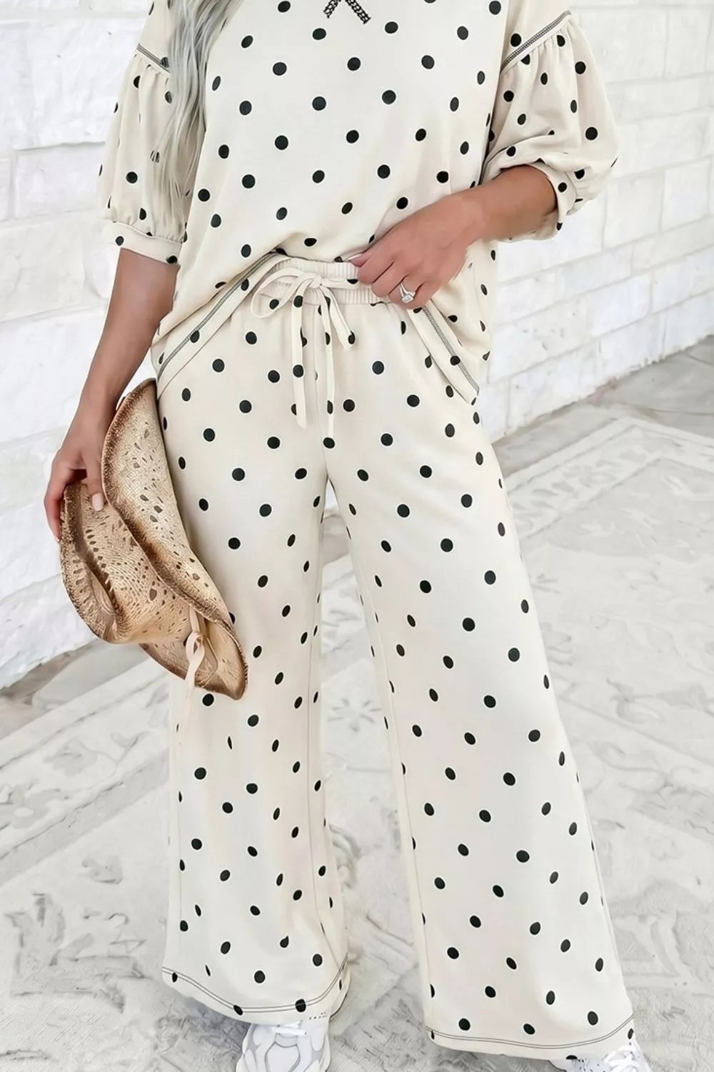 Polka Dot Half Sleeve Top and Pants Set, image 3