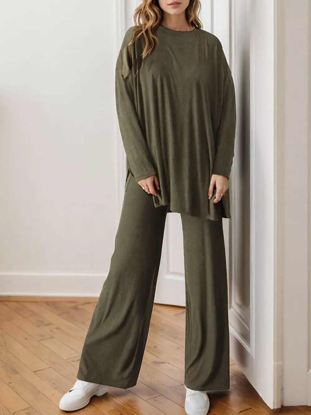 Casual Loose Long Sleeve Top and Wide Leg Pants Set, image 18