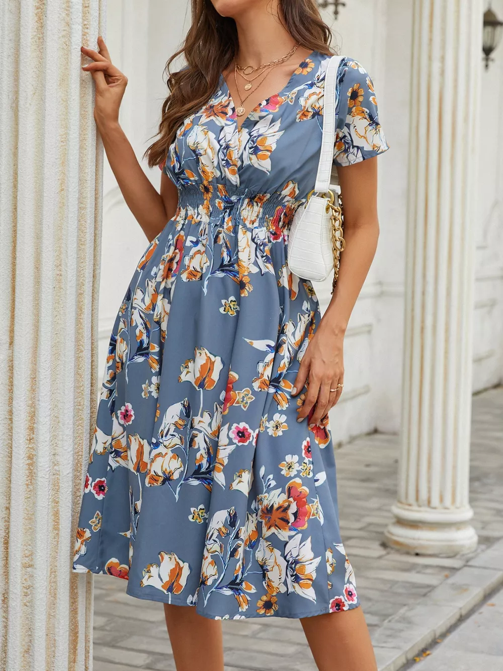 Printed Short Sleeve Midi Dress, image 21
