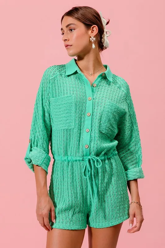 Textured Knit Button Front Romper, image 2