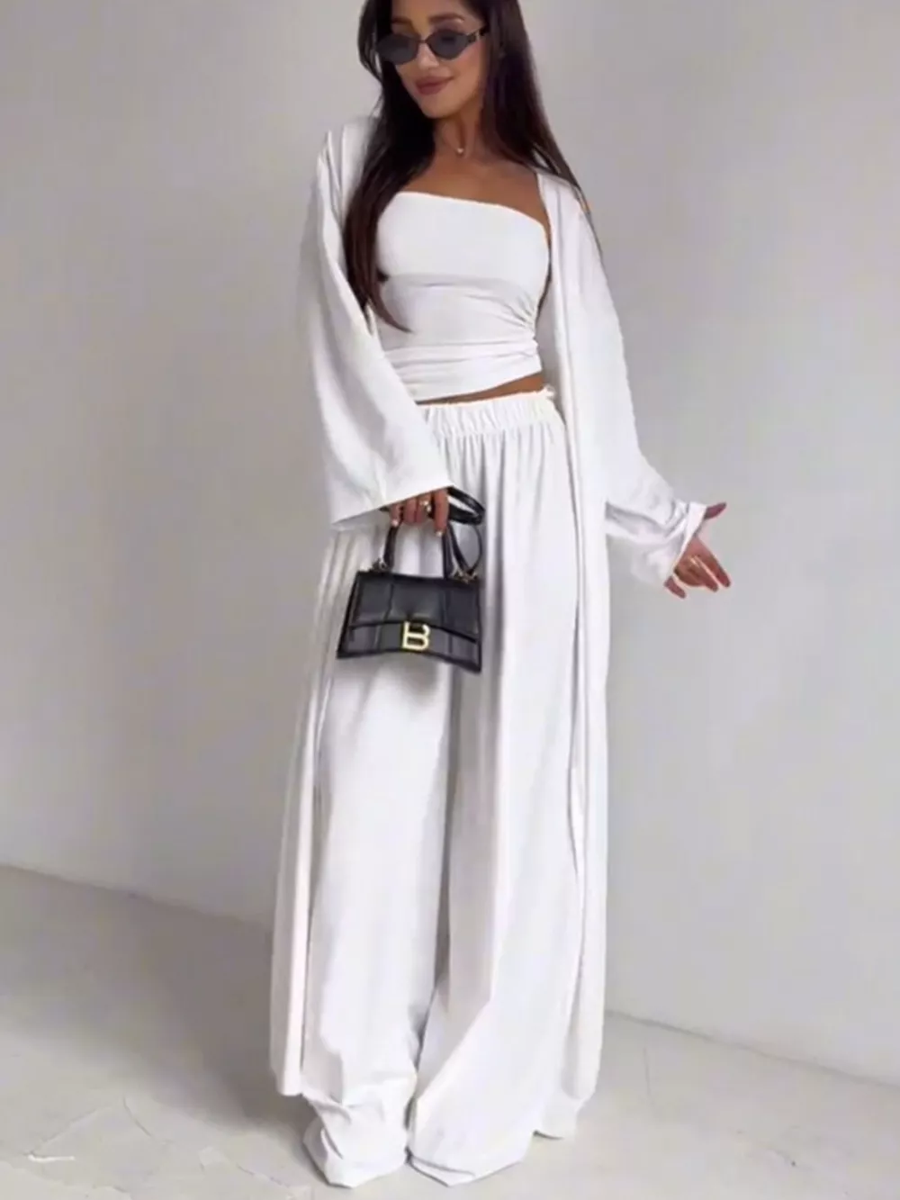 Tube Top & Cardigan & Wide Leg Pants 3-Piece Set, image 10