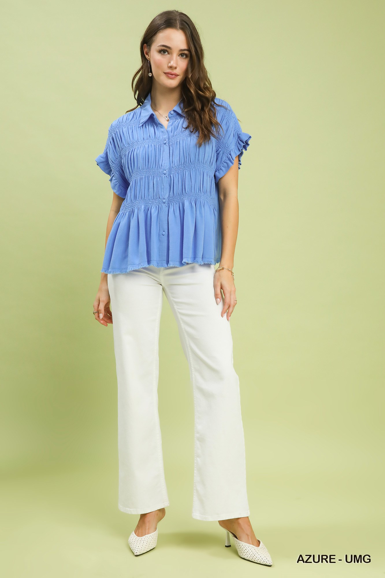 Washed Linen Blend Smocked Shirt, image 3