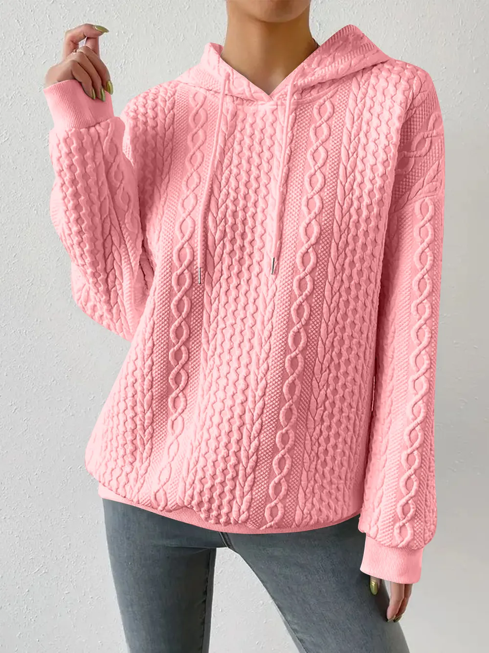 Drawstring Drop Shoulder Long Sleeve Hoodie, image 20