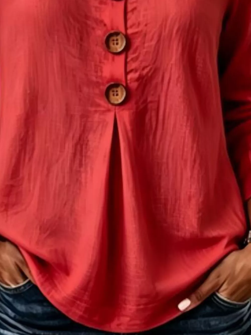 Full Size Button Detail Long Sleeve Blouse Plus Size, image 12