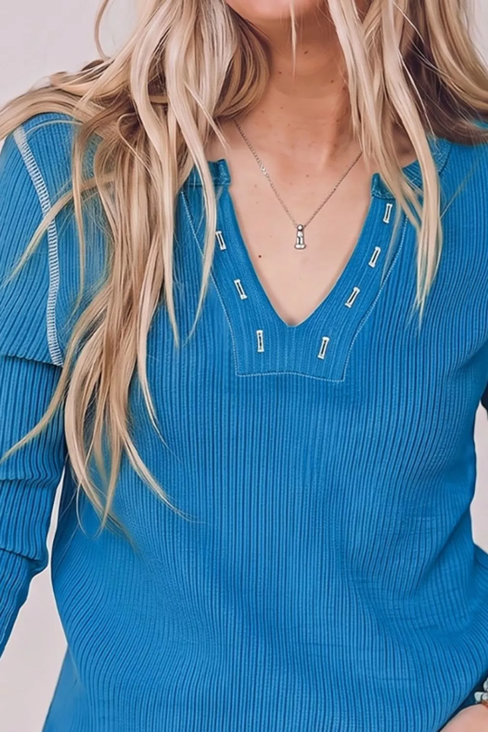 Ribbed Henley Long Sleeve T-Shirt, image 3