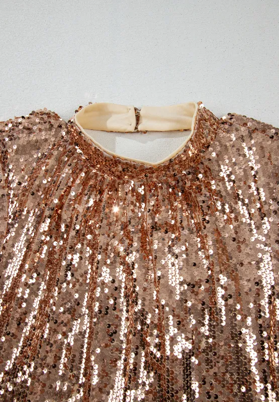 Backless Sequin Mock Neck Long Sleeve Mini Dress, image 2