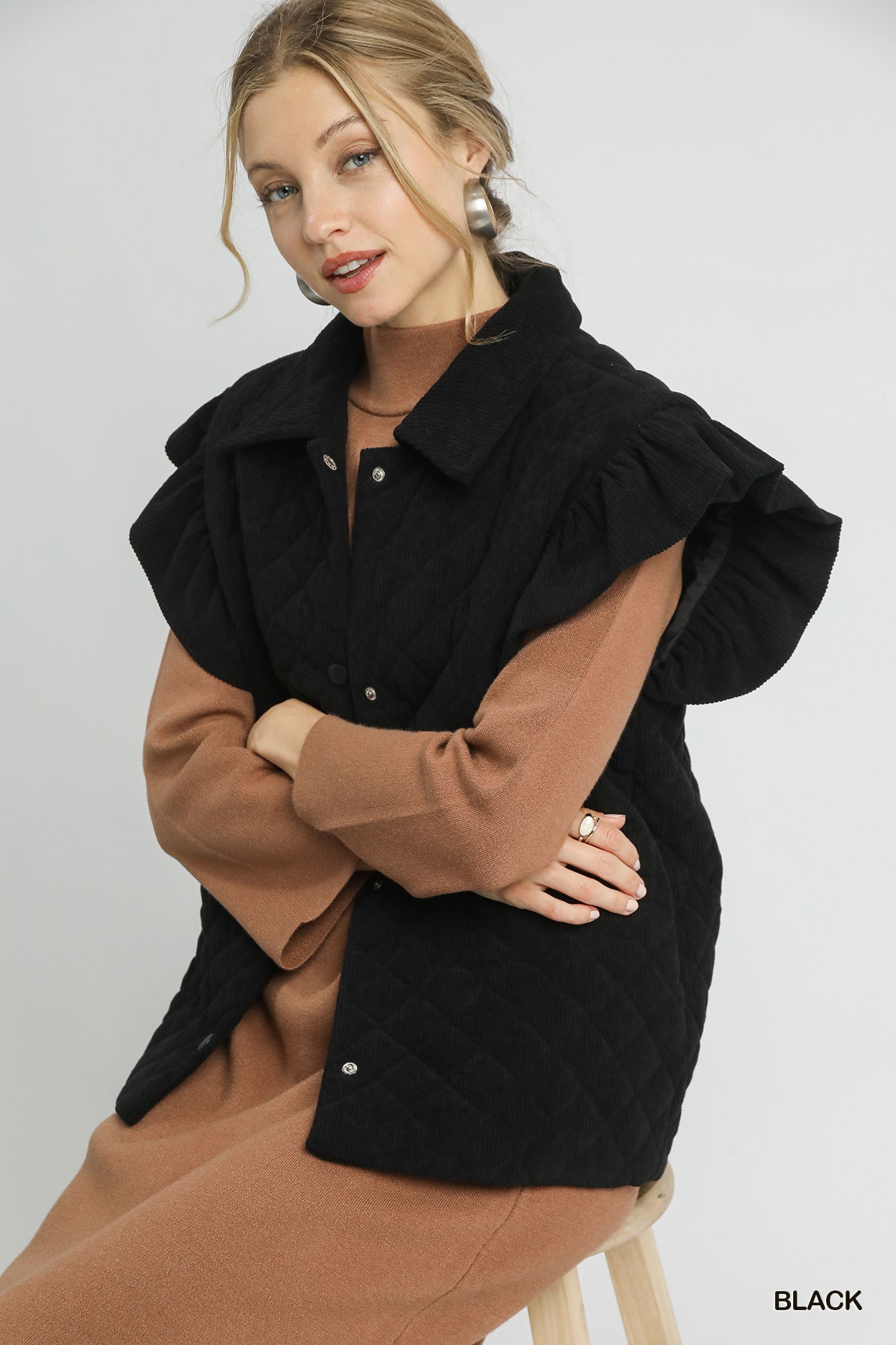 Corduroy Quilted Ruffle Sleeve Vest, image 2
