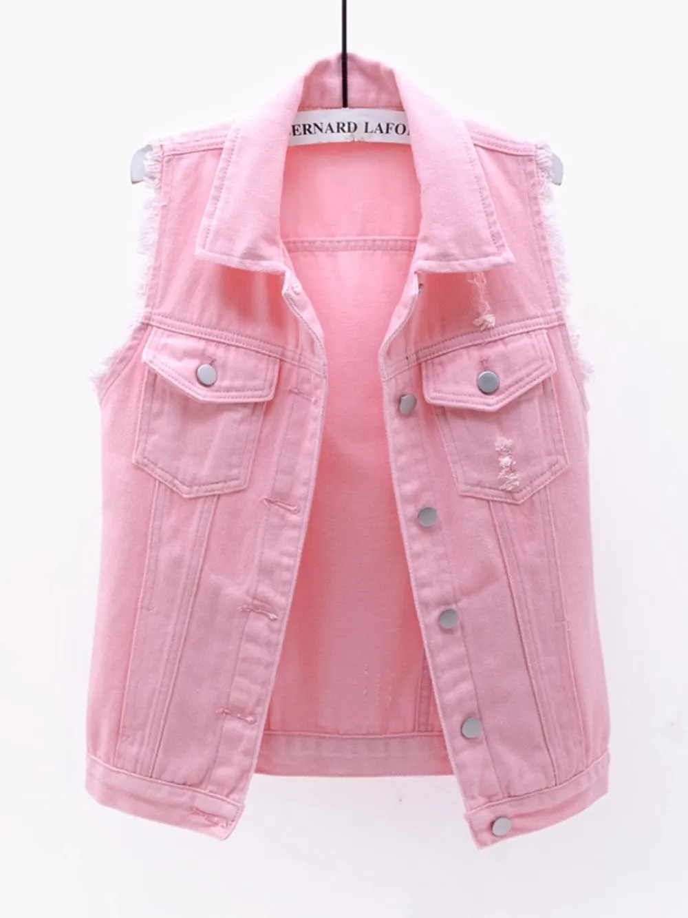 Full Size Button Down Raw Hem Sleeveless Denim Jacket Plus Size, image 2