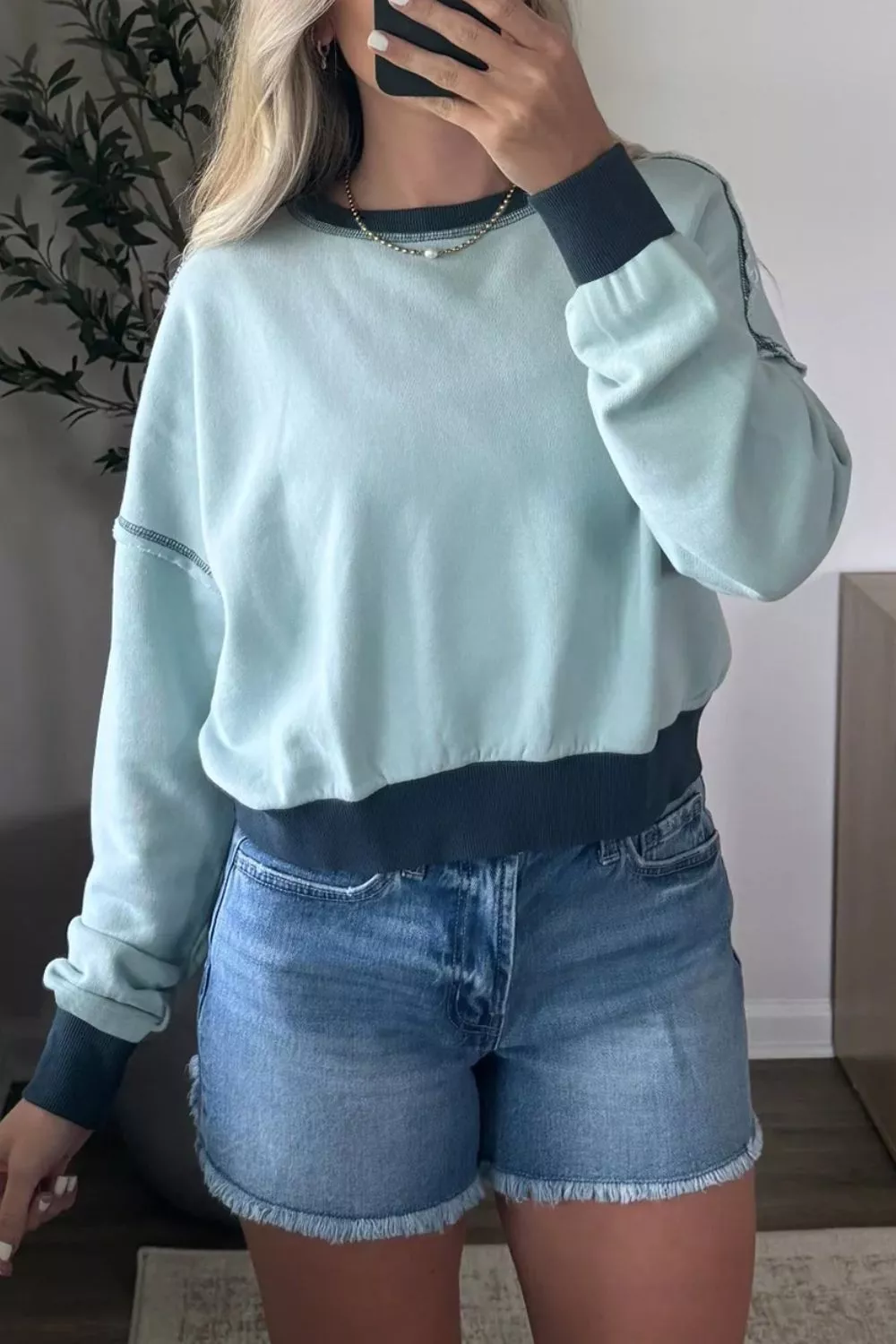 Exposed Seam Cropped Sweatshirt, image 2