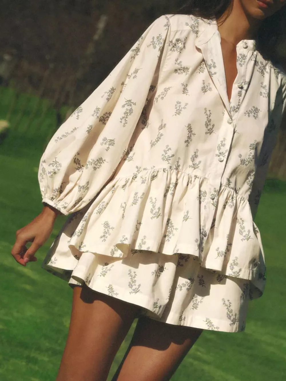 Floral Print Balloon Sleeve Top and Shorts Set, image 4
