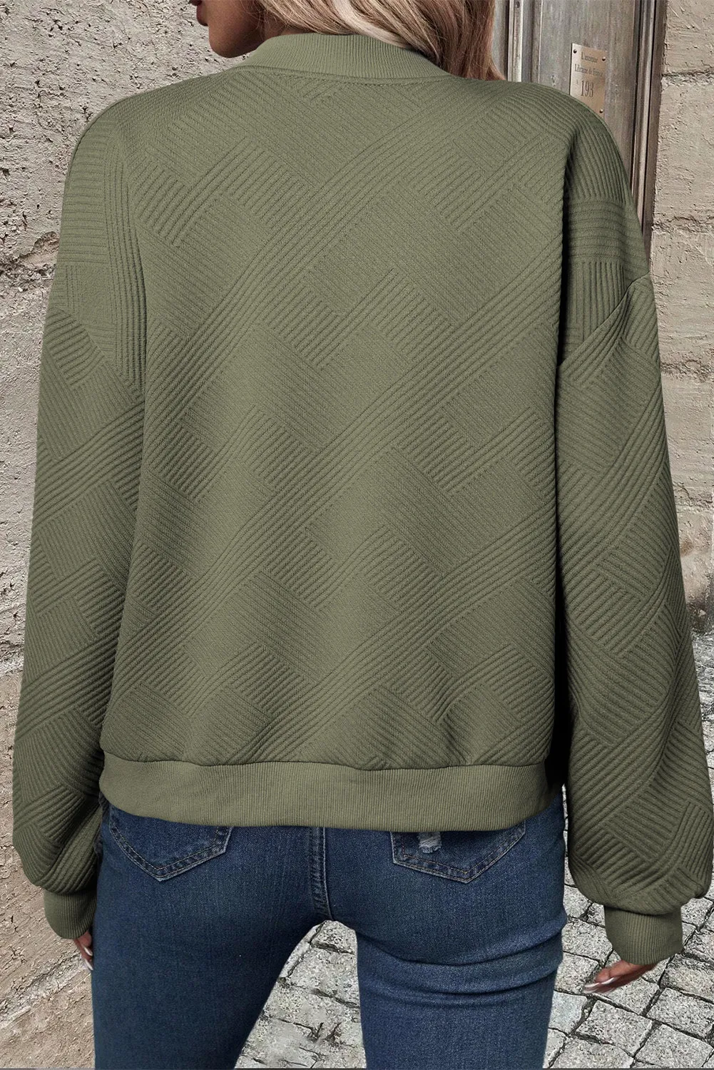 Textured Zip Up Baseball Collar Jacket, image 2