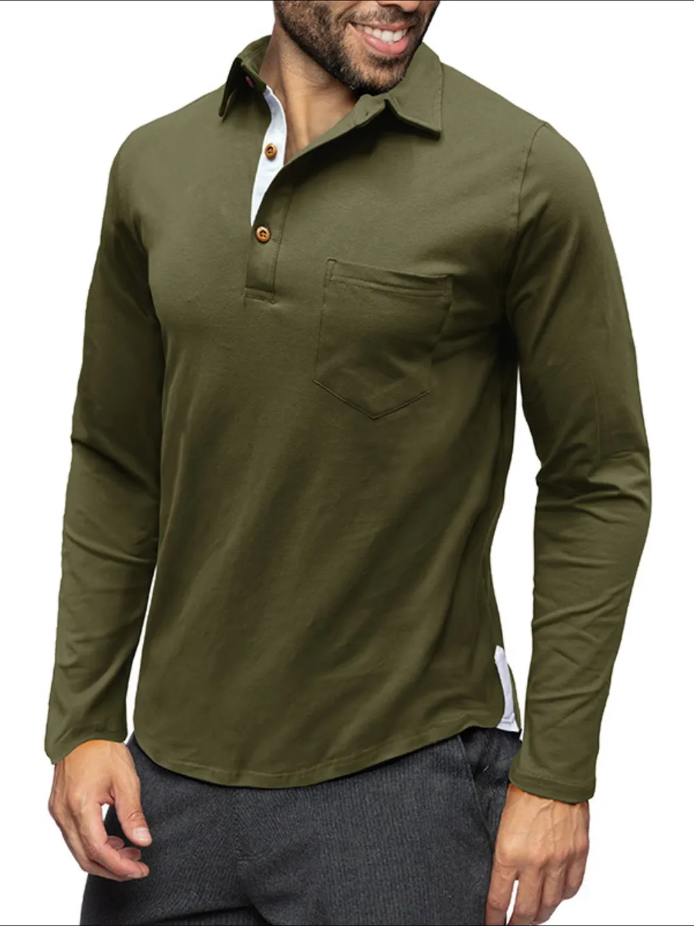 Men's Long Sleeve Polo Shirt with Chest Pocket