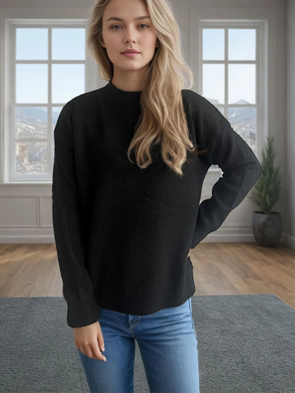Round Neck Drop Shoulder Long Sleeve Sweater, image 16