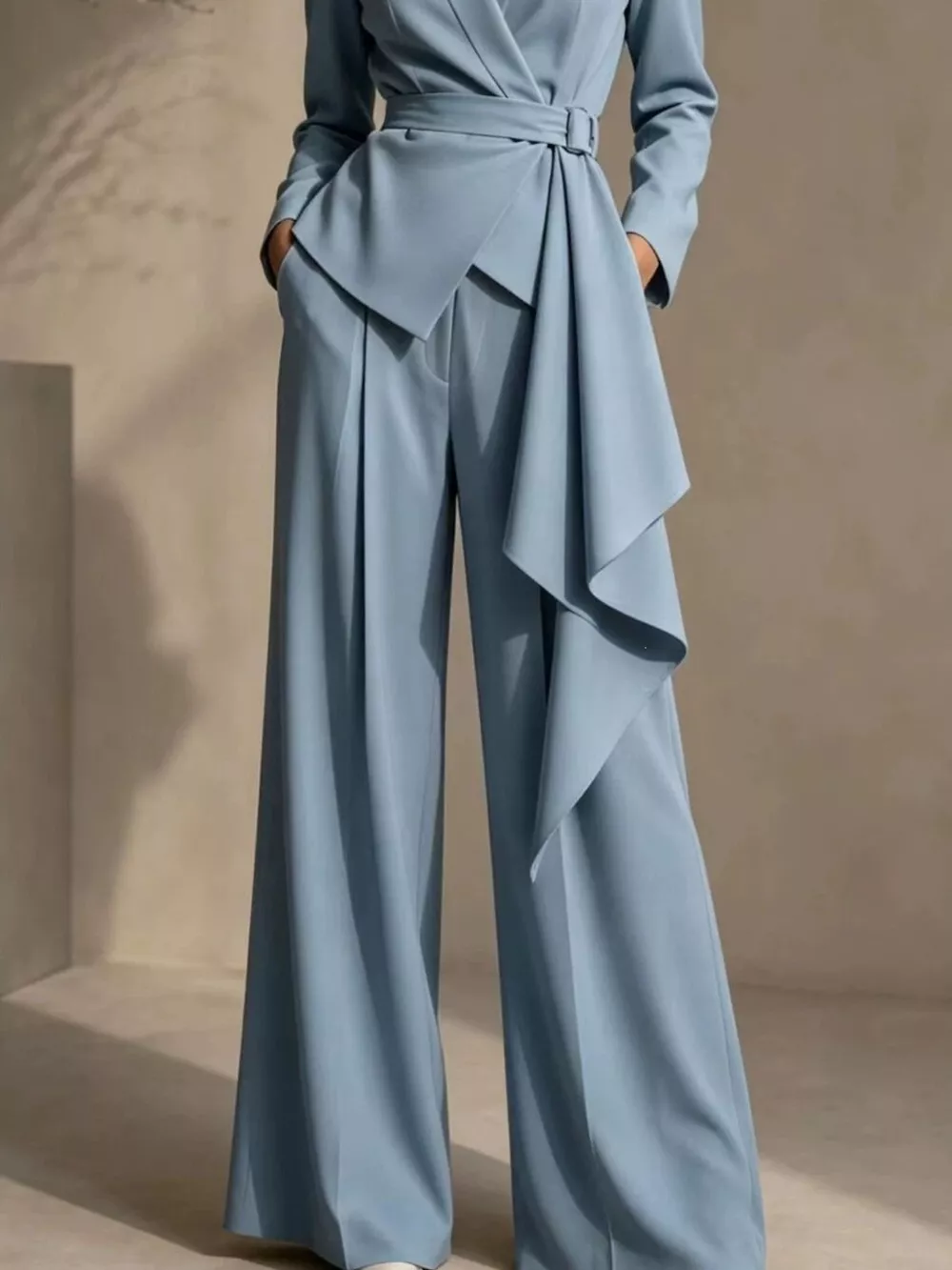 Full Size Belted Blazer and Wide-Leg Pants Set Plus Size, image 9