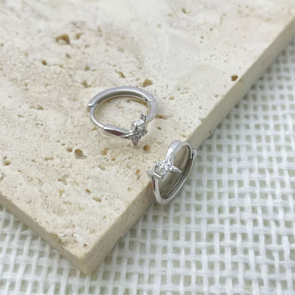 925 Sterling Silver Star Hoop Earrings, image 4