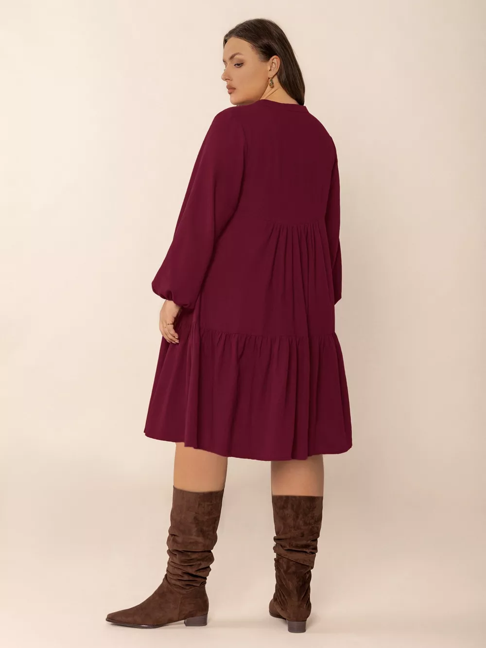 Plus Size Button Front Balloon Sleeve Dress, image 6