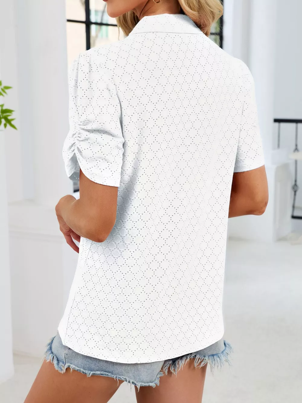 Eyelet Short Sleeve Blouse, image 2