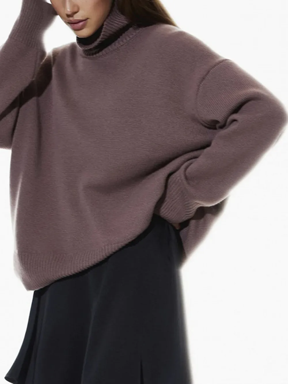 Ribbed Detail Turtleneck Dropped Shoulder Sweater, image 20