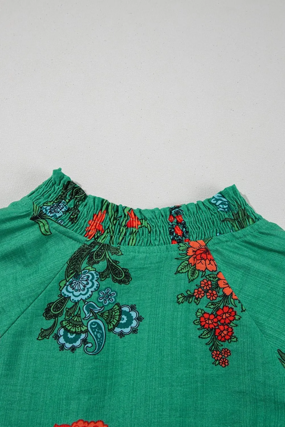 Floral Print Notched Short Sleeve Blouse, image 2