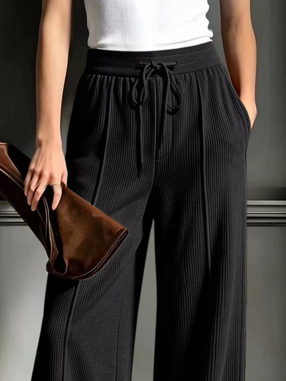 High-Waisted Wide-Leg Ribbed Corduroy Pants, image 6