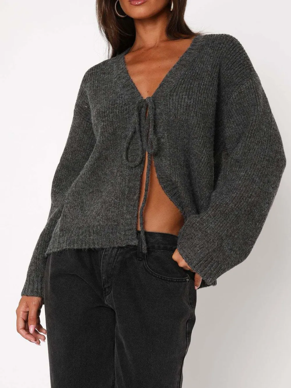 Open Front Tied Sweater Cardigan, image 2