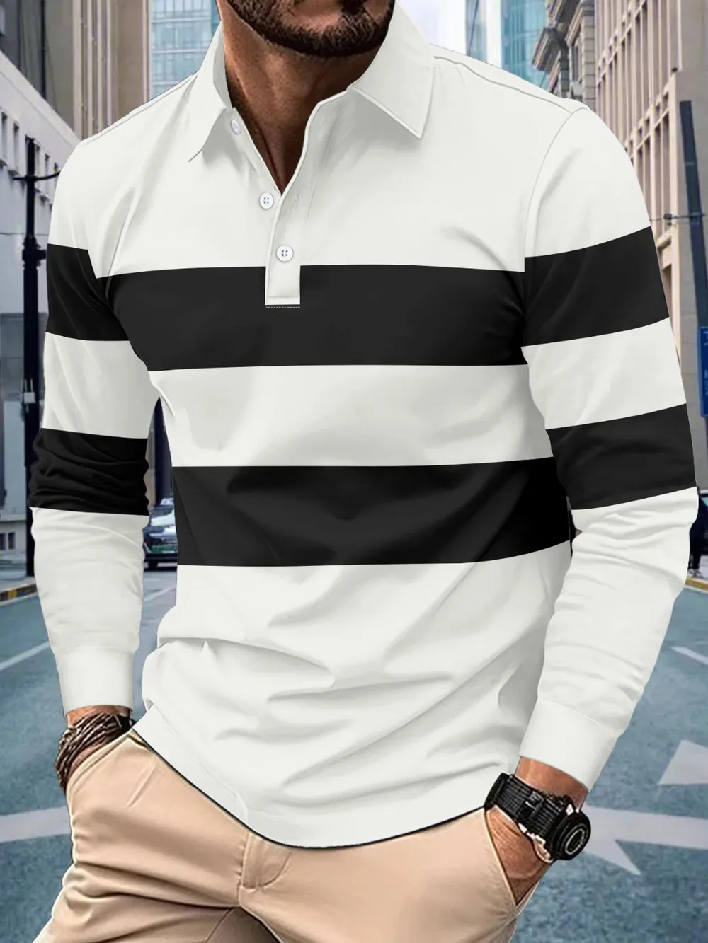 Men's Full Size Collared Contrast Striped Polo Plus Size, image 3