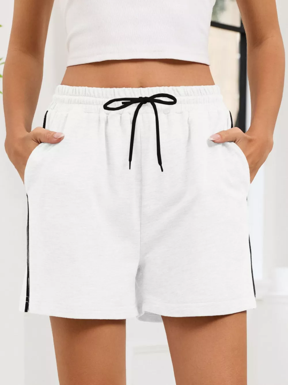 Striped Trim Drawstring Shorts, image 2