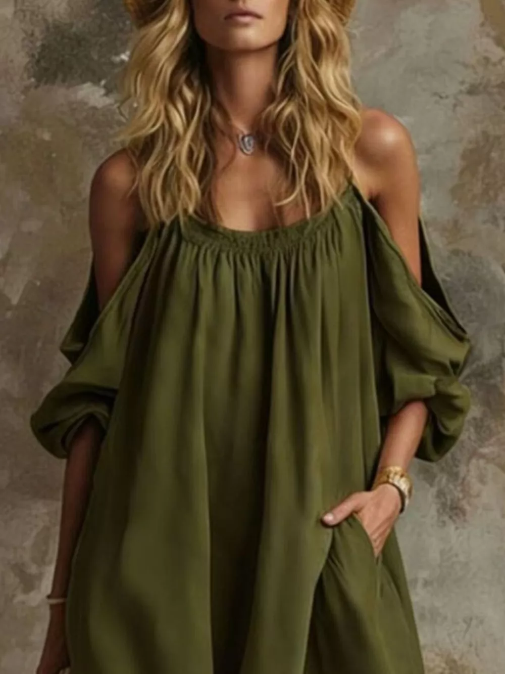 Full Size Cold-Shoulder Linen Maxi Dress Plus Size, image 5